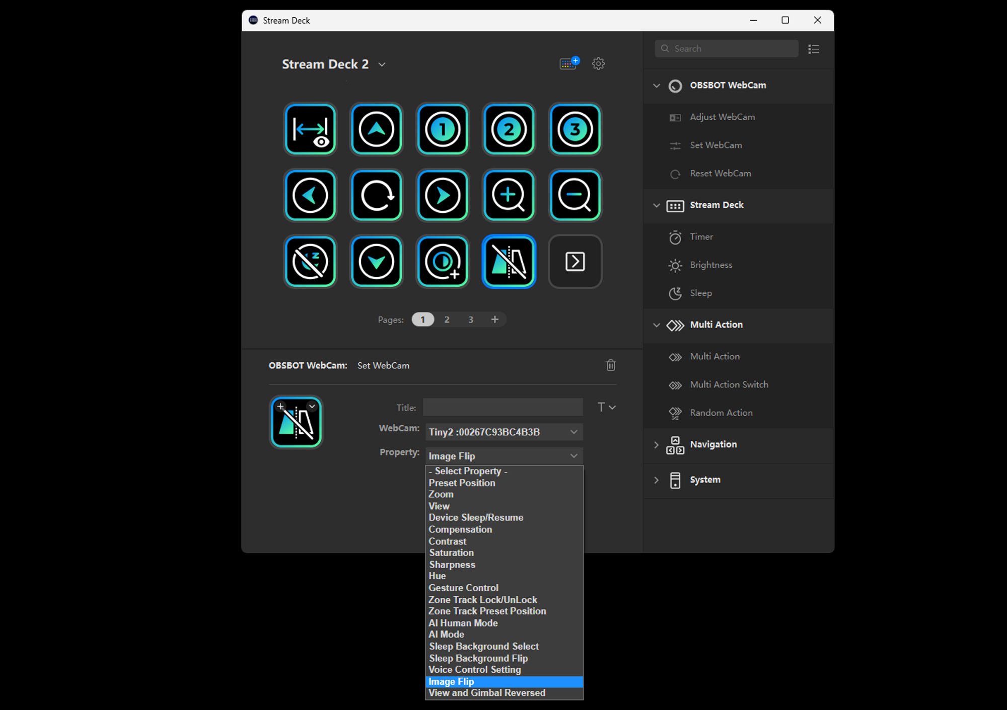 obsbot webcam stream deck plugin interface